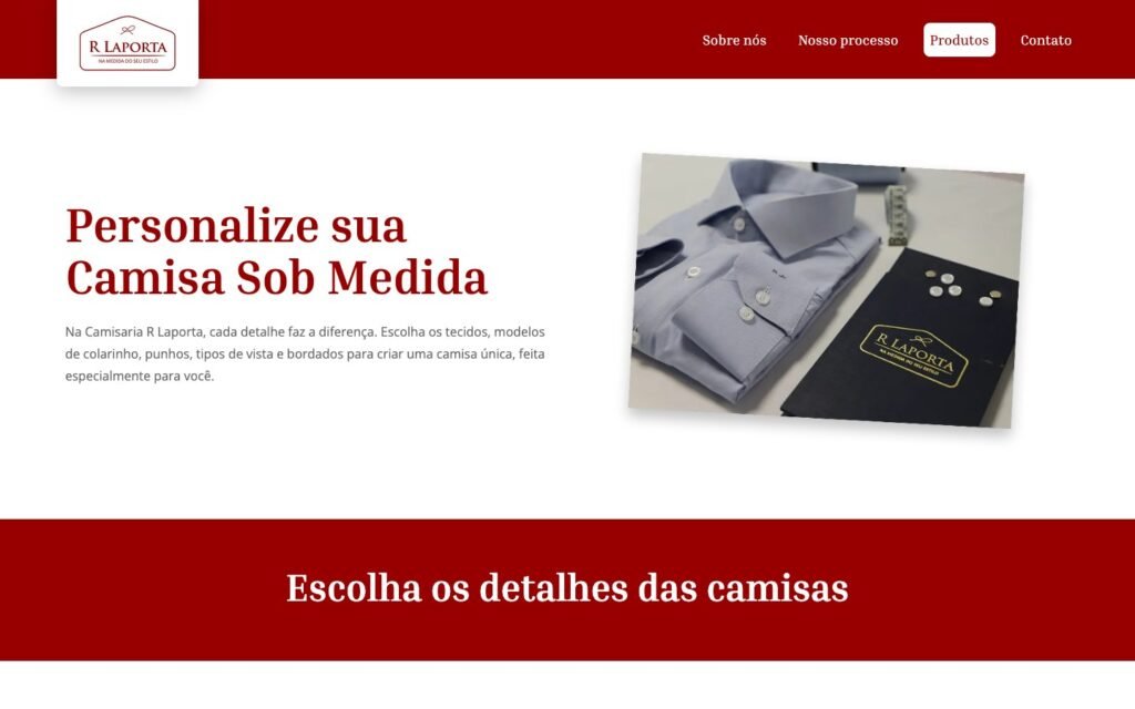 Camisaria R Laporta — Products page, Customize your Made-to-Measure Shirt