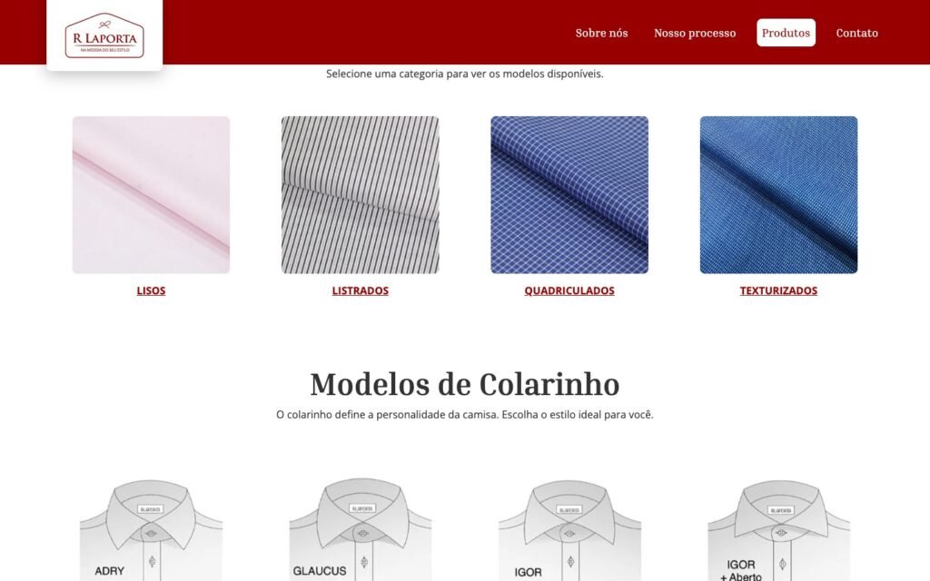 Camisaria R Laporta — Fabric categories and collar styles