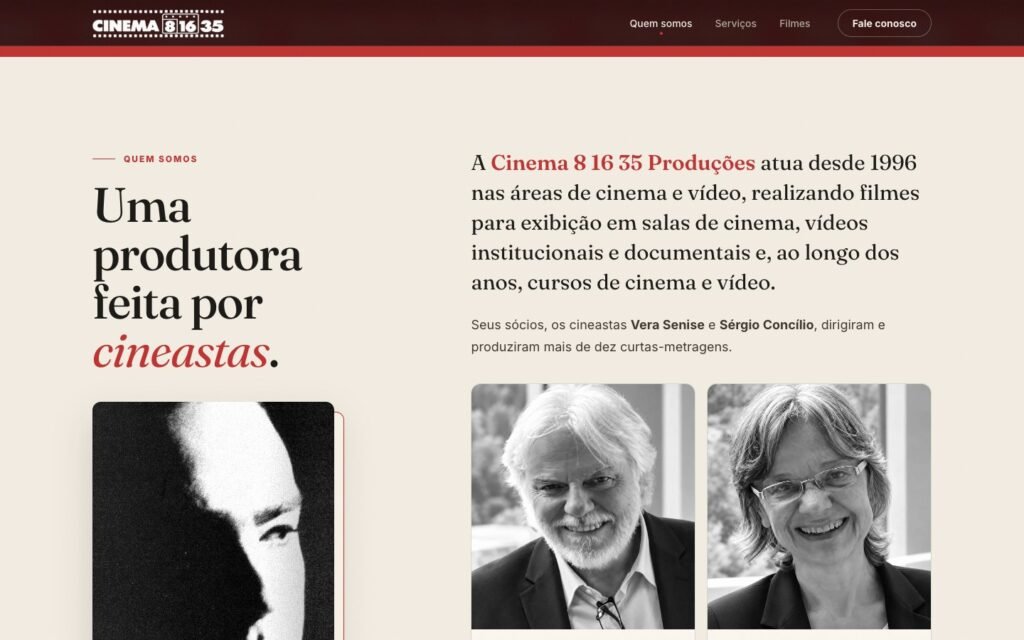 Cinema 8 16 35 — About Us section, with the filmmaker partners