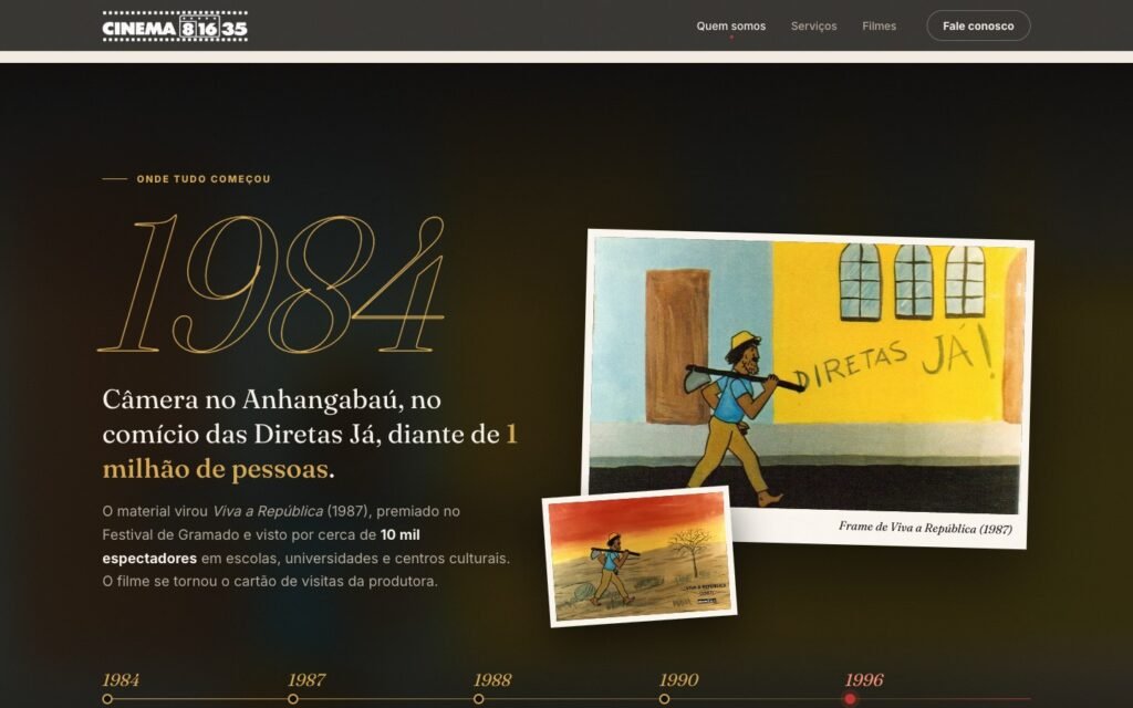 Cinema 8 16 35 — Where It All Began section, with a timeline