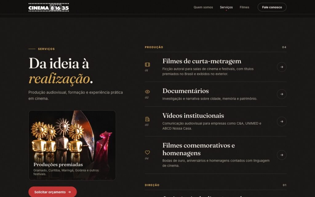 Cinema 8 16 35 — Services section, From idea to production