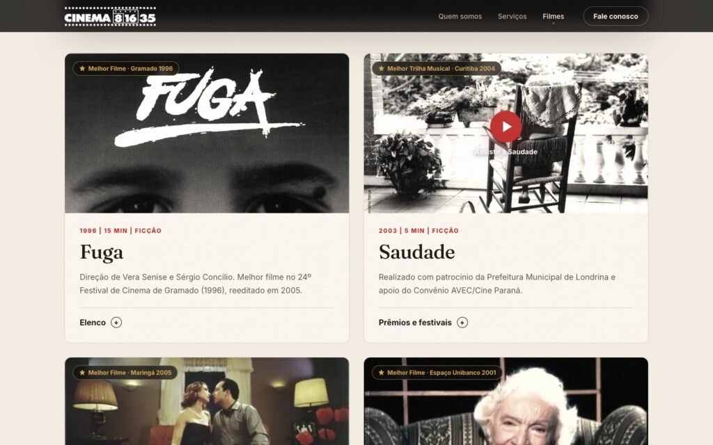 Cinema 8 16 35 — Film cards with awards and festivals