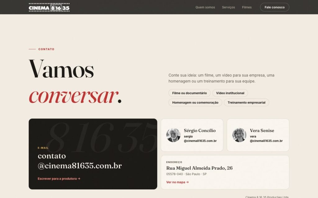 Cinema 8 16 35 — Contact section, Let's talk