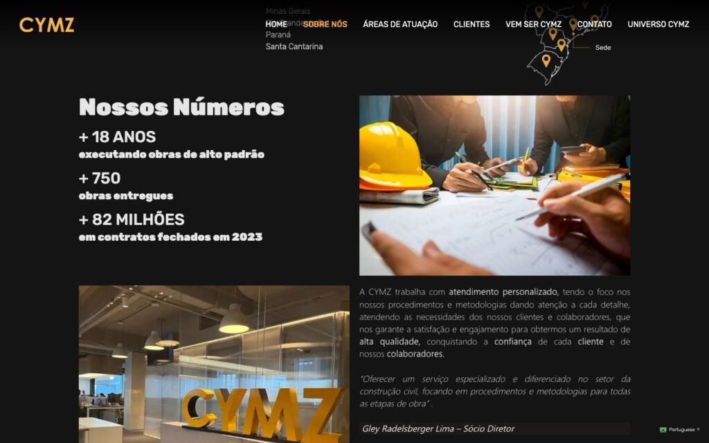 CYMZ Construções — Our Numbers section