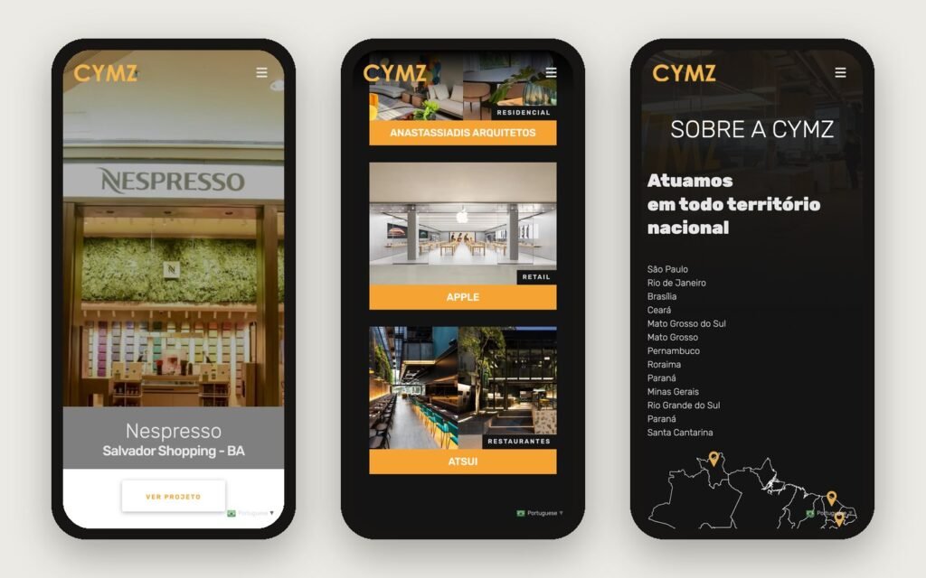 CYMZ Construções — Mobile version of the website