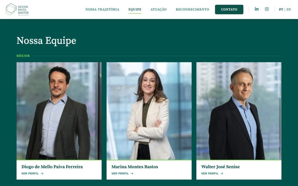 Senise Paiva Bastos — Our Team section, with the partners
