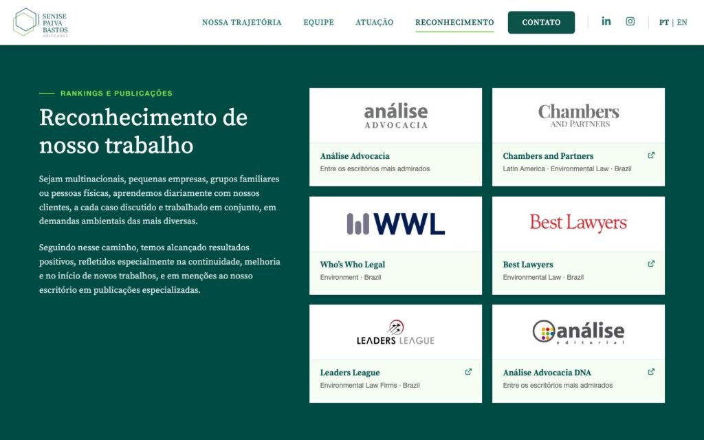 Senise Paiva Bastos — Recognition section, with rankings and publications