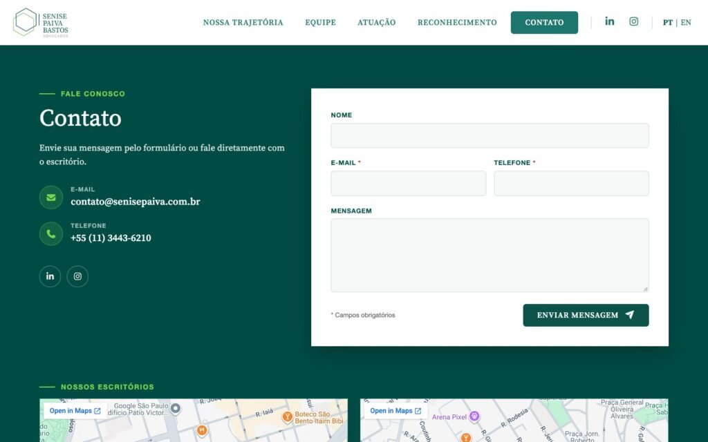 Senise Paiva Bastos — Contact section with form